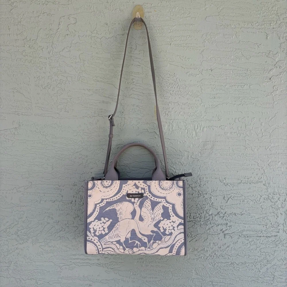 Jim Thompson Tote Bag Womens Large Gray & Cream Elephant Print Shopper